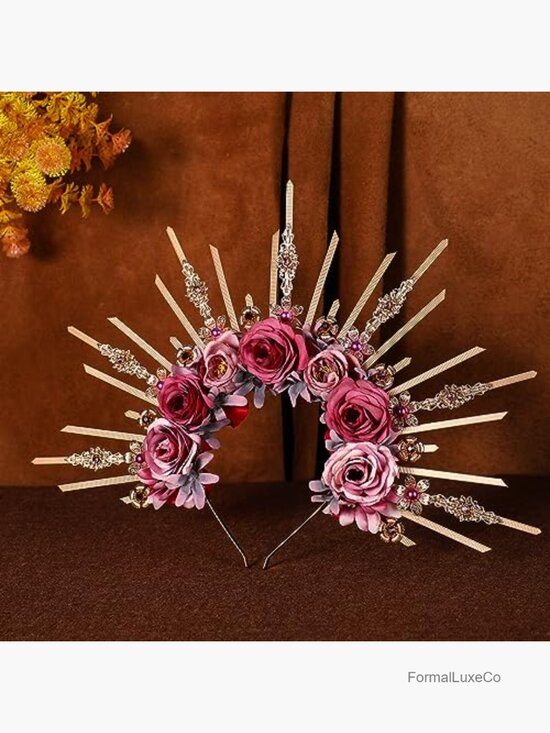 Handmade Flower Halo Crown Headpiece with Crystal Spikes for Renaissance main image 7